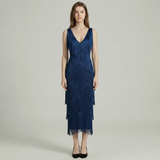 Midi Dress with Fringes and Beads