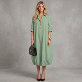 Linen Button Down Midi Dress
