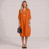 Linen Button Down Midi Dress