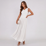 Draped Neck Pleated Midi Dress