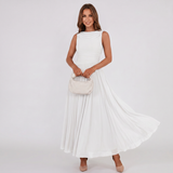 Draped Neck Pleated Midi Dress