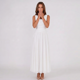 Draped Neck Pleated Midi Dress