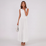Draped Neck Pleated Midi Dress