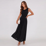 Draped Neck Pleated Midi Dress