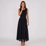 Draped Neck Pleated Midi Dress