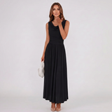 Draped Neck Pleated Midi Dress