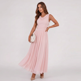 Draped Neck Pleated Midi Dress