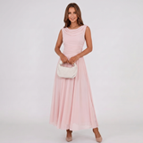 Draped Neck Pleated Midi Dress