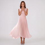 Draped Neck Pleated Midi Dress