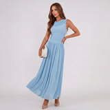 Draped Neck Pleated Midi Dress