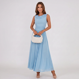 Draped Neck Pleated Midi Dress