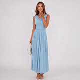Draped Neck Pleated Midi Dress