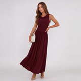 Draped Neck Pleated Midi Dress