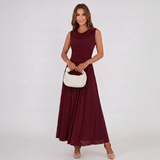 Draped Neck Pleated Midi Dress