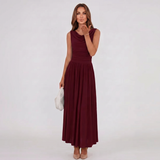 Draped Neck Pleated Midi Dress