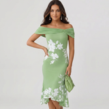 Off Shoulder Floral Print Midi Dress