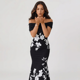 Off Shoulder Floral Print Midi Dress